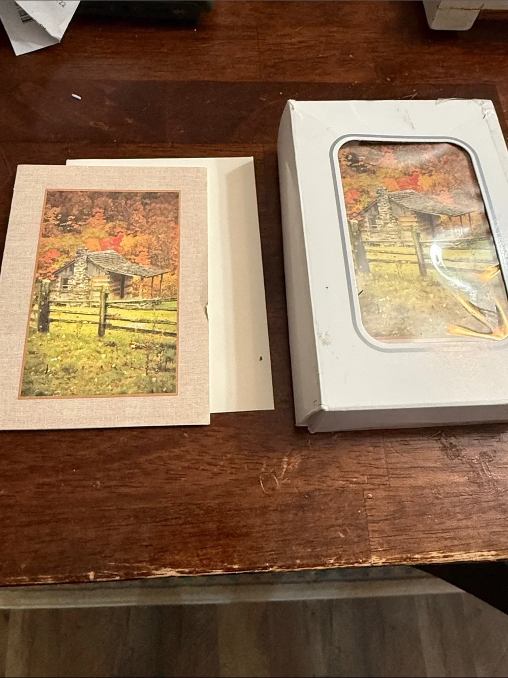 Vintage Beige and Brown Rustic Cabin Note Cards box of 12 with envelopes